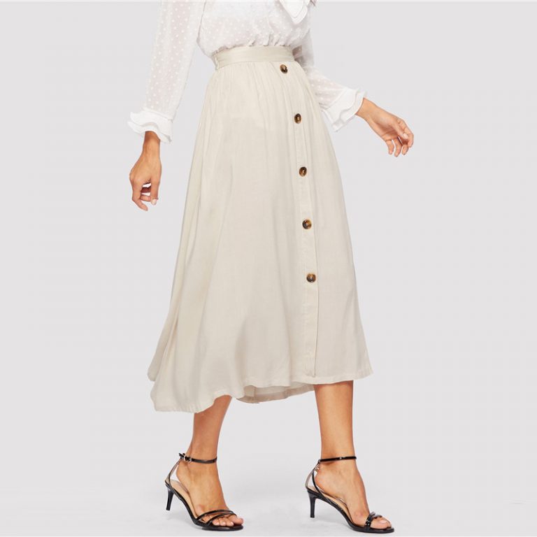Lady Beige Button Up Flared Maxi Skirts - Image 3