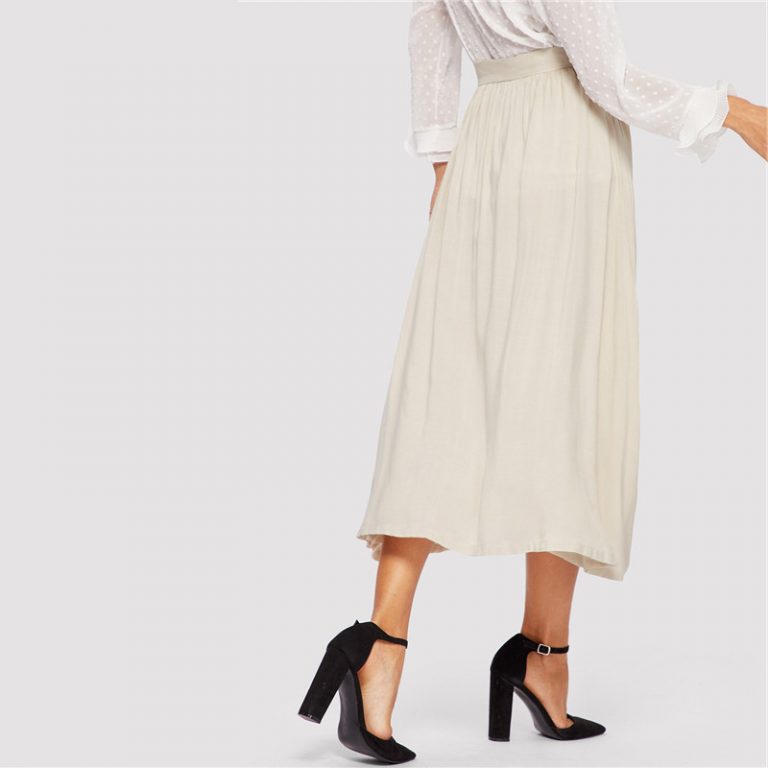 Lady Beige Button Up Flared Maxi Skirts - Image 2