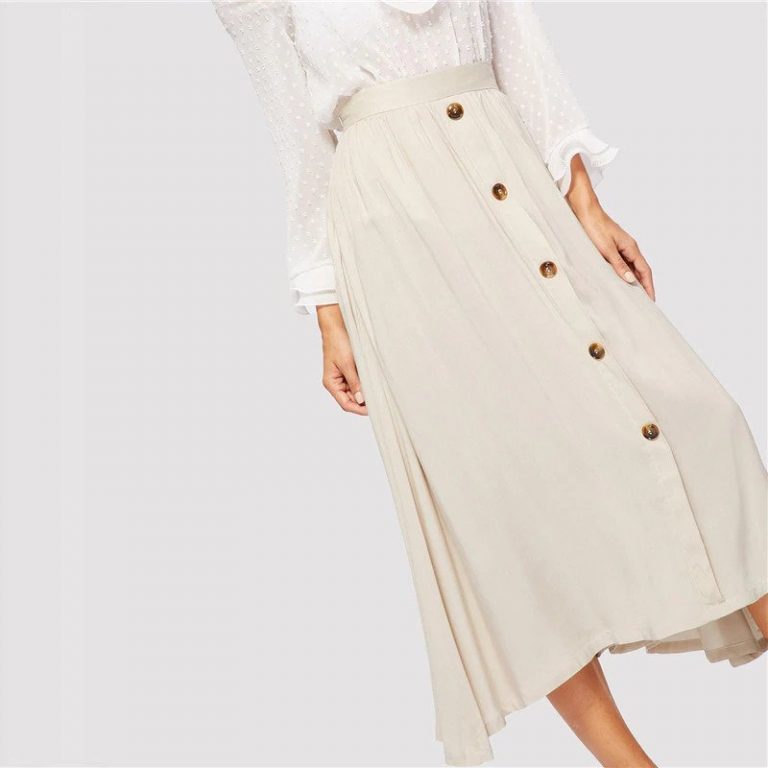 Lady Beige Button Up Flared Maxi Skirts - Image 4