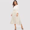 Lady Beige Button Up Flared Maxi Skirts - Image 5