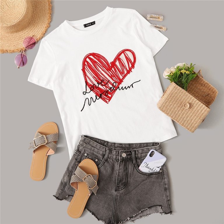 Lady Simple Round Neck Graphic Print White T Shirt - Image 2
