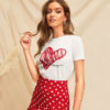 Lady Simple Round Neck Graphic Print White T Shirt - Image 5