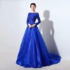 Long Sleeve Lace Bodice Ball Gown with Beading Crystal Evening Party Gowns