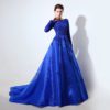 Long Sleeve Lace Bodice Ball Gown with Beading Crystal Evening Party Gowns - Image 3