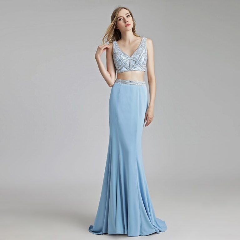 Sexy 2 Pieces Mermaid Light Prom Party Dress Women Pageant Gown