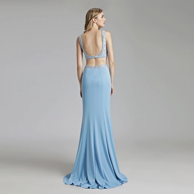 Sexy 2 Pieces Mermaid Light Prom Party Dress Women Pageant Gown - Image 2