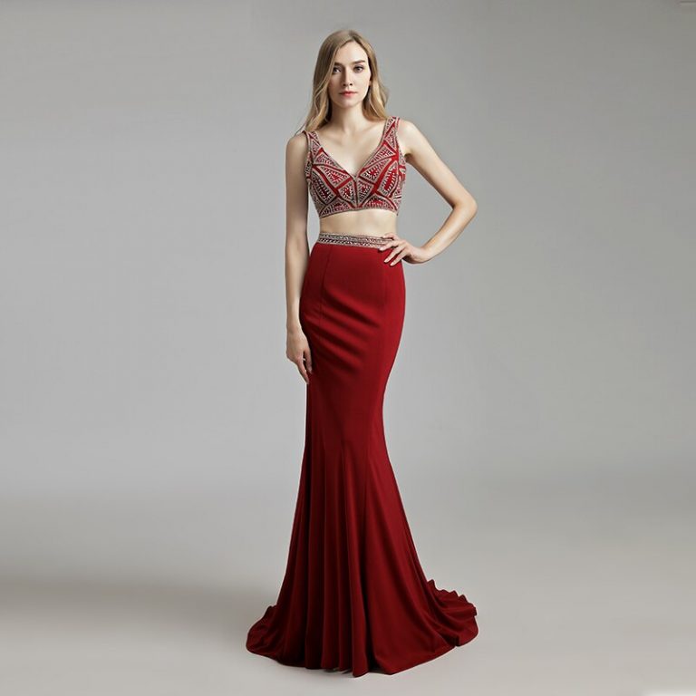 Sexy 2 Pieces Mermaid Light Prom Party Dress Women Pageant Gown - Image 8