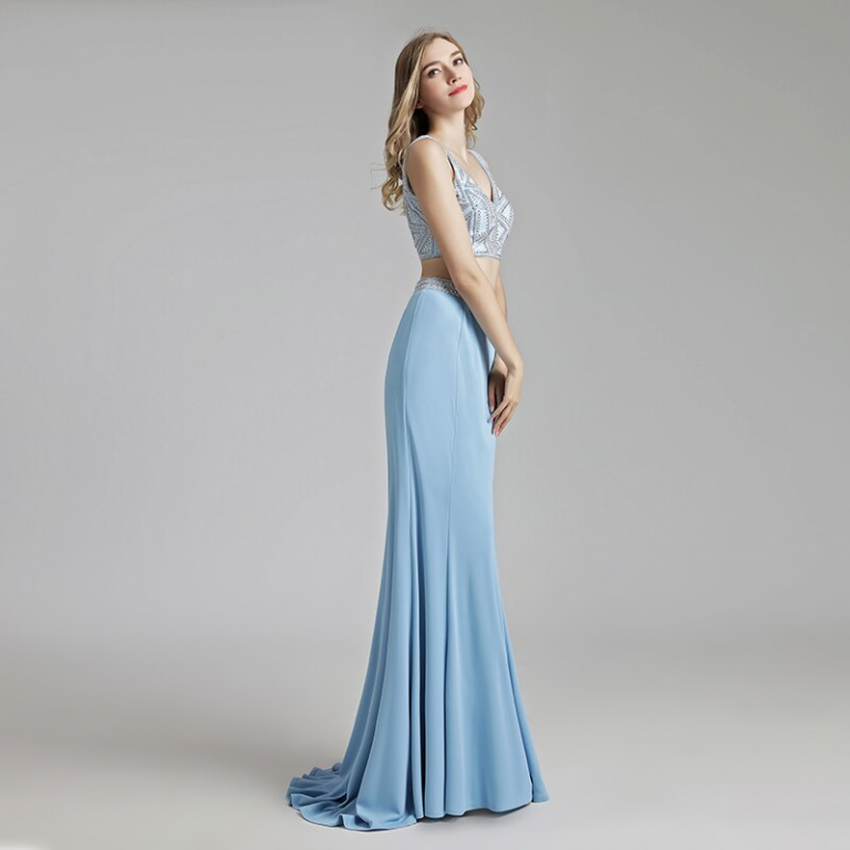 Sexy 2 Pieces Mermaid Light Prom Party Dress Women Pageant Gown - Image 5