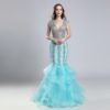 Sexy Long Lace Tulle V-Neck Cap Sleeve with Ruffles Prom Party Gowns