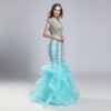 Sexy Long Lace Tulle V-Neck Cap Sleeve with Ruffles Prom Party Gowns - Image 2