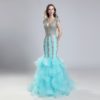 Sexy Long Lace Tulle V-Neck Cap Sleeve with Ruffles Prom Party Gowns - Image 3