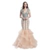 Sexy Long Lace Tulle V-Neck Cap Sleeve with Ruffles Prom Party Gowns - Image 9