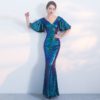 Shining Mermaid Sexy V-Neck Half Sleeve Maxi Prom Party Gowns