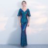 Shining Mermaid Sexy V-Neck Half Sleeve Maxi Prom Party Gowns - Image 2