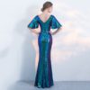Shining Mermaid Sexy V-Neck Half Sleeve Maxi Prom Party Gowns - Image 3