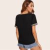 V Neck Aztec Embroidered Tape Trim Short Sleeve T Shirt - Image 7