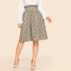 Vintage Paper-bag Waist Plaid Flare Belted Knee Length Skirt