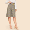 Vintage Paper-bag Waist Plaid Flare Belted Knee Length Skirt - Image 3