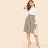 Vintage Paper-bag Waist Plaid Flare Belted Knee Length Skirt - Image 4