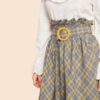 Vintage Paper-bag Waist Plaid Flare Belted Knee Length Skirt - Image 5