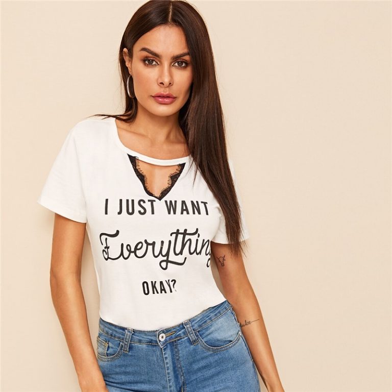 White Short Sleeve Cut Out Round Neck stretchy Tops