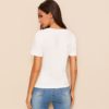 White Short Sleeve Cut Out Round Neck stretchy Tops - Image 2