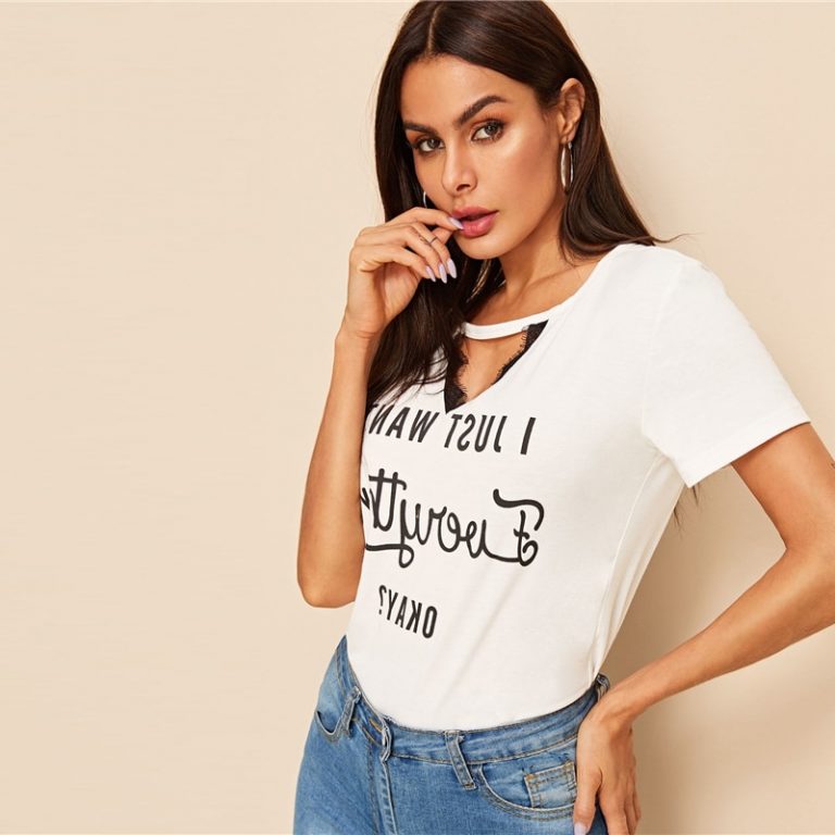 White Short Sleeve Cut Out Round Neck stretchy Tops - Image 3