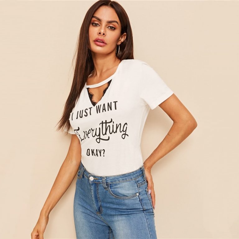 White Short Sleeve Cut Out Round Neck stretchy Tops - Image 4