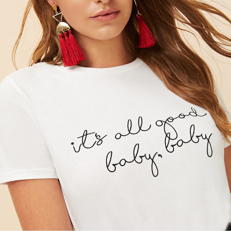 White Slogan Letter Print Solid Slim Fitted Tee Short Sleeve Round Neck T Shirt - Image 6