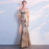 Women Appliques Long Mermaid Tulle Half Sleeve Prom Gowns