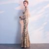 Women Appliques Long Mermaid Tulle Half Sleeve Prom Gowns - Image 2