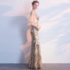 Women Appliques Long Mermaid Tulle Half Sleeve Prom Gowns - Image 4