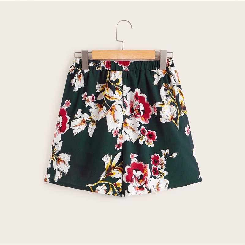 Women Asymmetrical Ruffle Wrap Floral Print Shorts