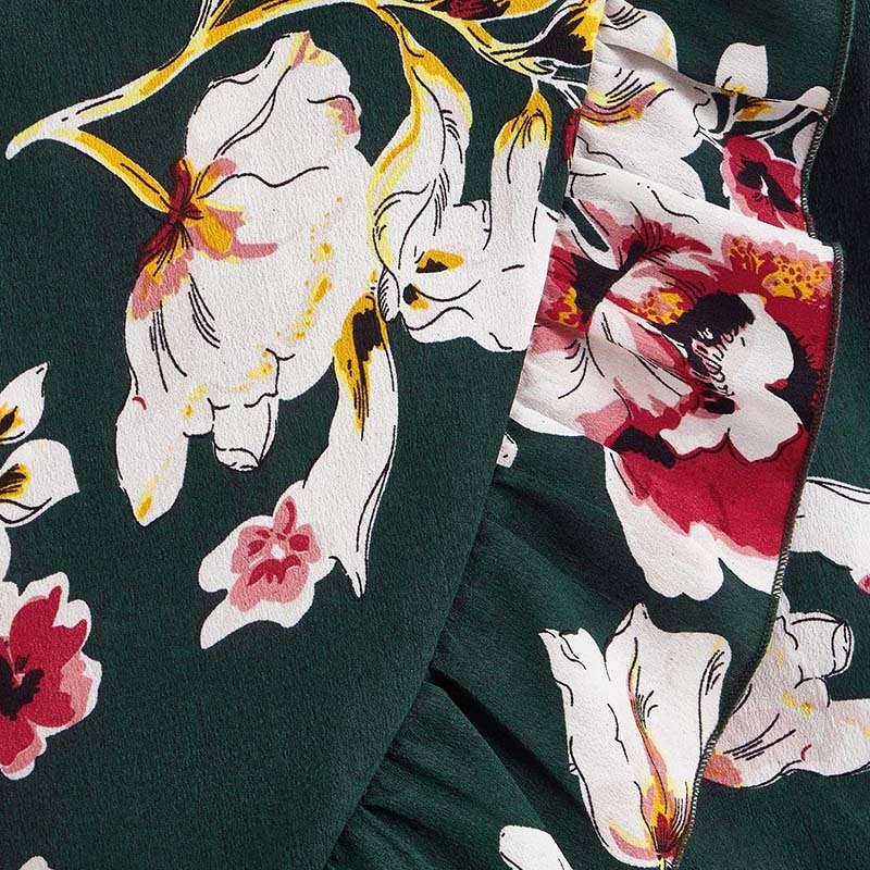 Women Asymmetrical Ruffle Wrap Floral Print Shorts - Image 3