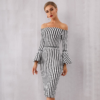 Women Bandage Flare Sleeve Club Dress Sexy Evening Party Dress