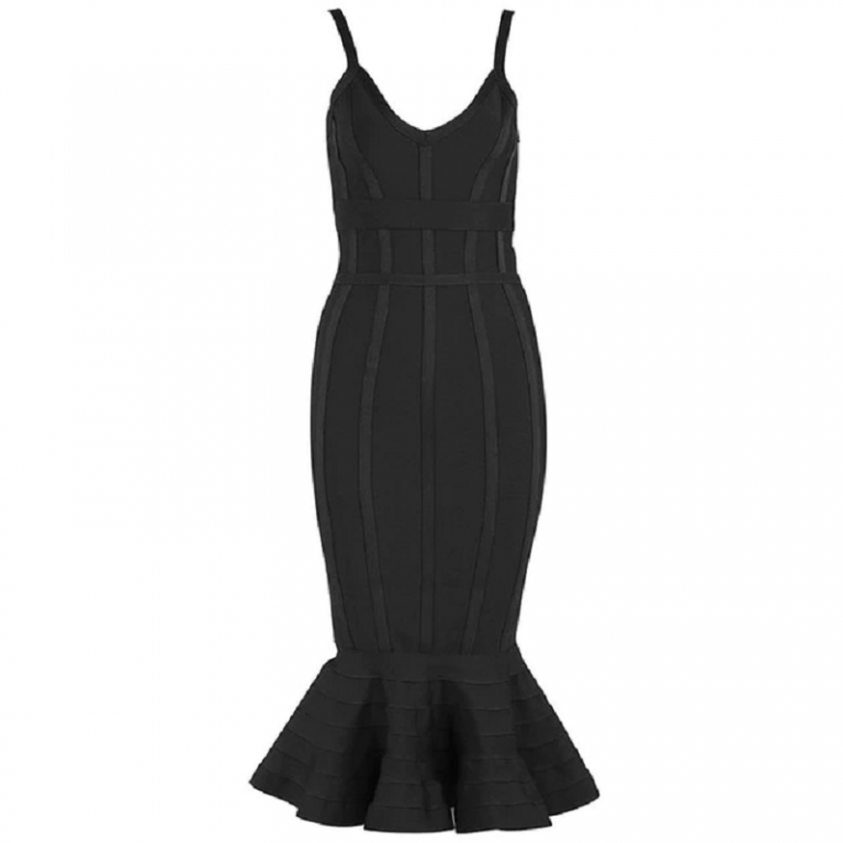 Women Bandage Mermaid V-Neck Midi Club wears Evening Party Dress - Image 7