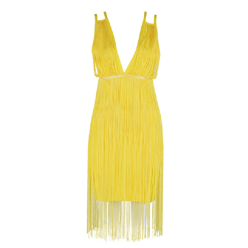 Women Bandage Sleeveless Fringe Club Evening Party Dress - Image 8