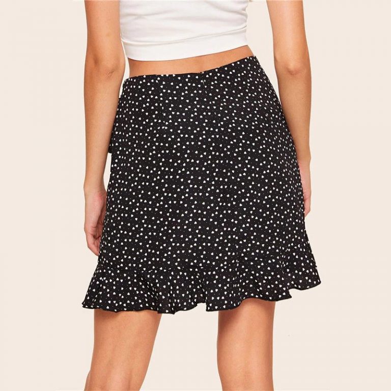 Women Boho Beach Heart Print High Waist Skirt Casual A Line Mini Skirt - Image 2