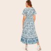 Women Boho Ditsy Floral Print Buttoned V Neck Long Dress - Image 2