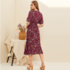 Women Boho Floral Print V Neck Short Sleeve High Waist Long Dress - Image 2