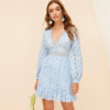 Women Boho Lace Insert Embroidered Eyelet Flounce Mini Dress
