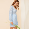 Women Boho Lace Insert Embroidered Eyelet Flounce Mini Dress - Image 2