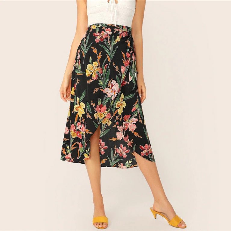 Boho Ladies High Waist Shift Mid-Calf Skirts