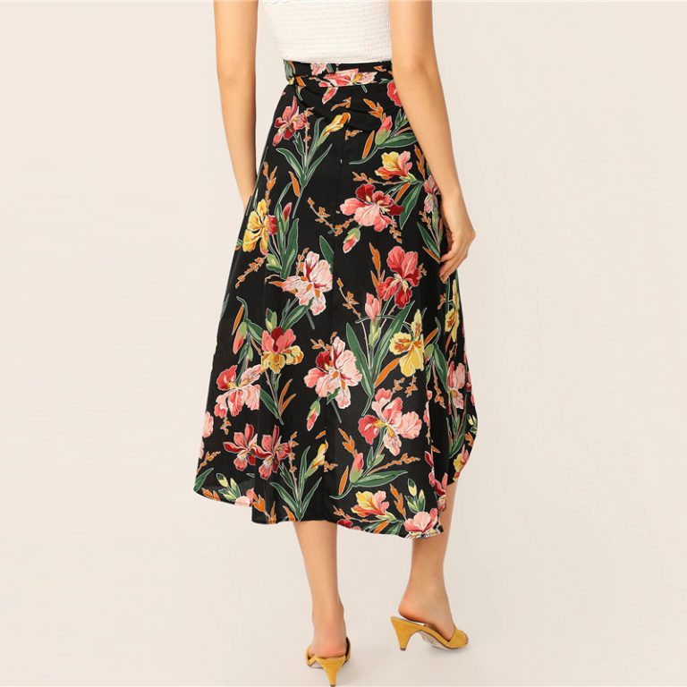 Boho Ladies High Waist Shift Mid-Calf Skirts - Image 2