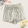 Women Boho Silver Drawstring Waist Pleated Loose Shorts