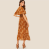 Women Buttoned Detail Foldover Front Flippy Hem Floral Dress - Image 2