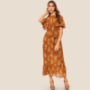 Women Buttoned Detail Foldover Front Flippy Hem Floral Dress - Image 3