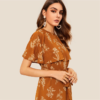 Women Buttoned Detail Foldover Front Flippy Hem Floral Dress - Image 5