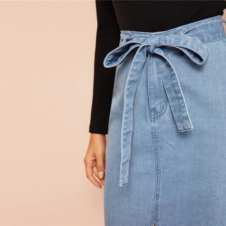 Women Casual Fashion Shift Skirts Blue Solid Zipper Korean Style Skirts - Image 4