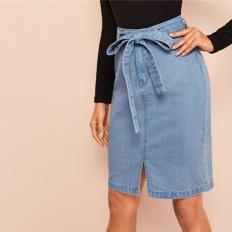 Women Casual Fashion Shift Skirts Blue Solid Zipper Korean Style Skirts - Image 5